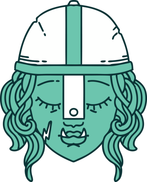 Retro Dövme Biçimli Ork savaşçı yüzü bir insan tarafından çizilmiş