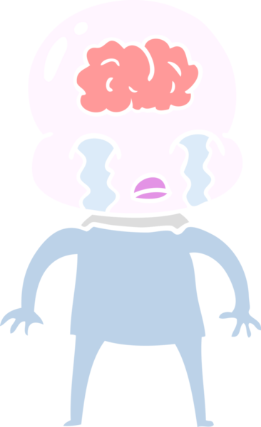 Düz renkli çizgi film. Bir insan tarafından çizilmiş büyük beyinli uzaylı ağlaması.