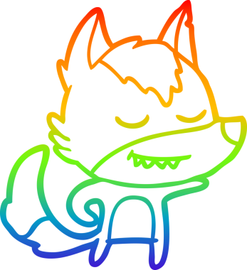 Gökkuşağı gradyan çizgisi. Bir insan tarafından çizilmiş dost bir kurt çizgi filmi.