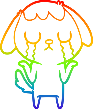 Gökkuşağı gradyan çizimi bir insan tarafından çizilmiş şirin bir çizgi köpeğin ağlaması.