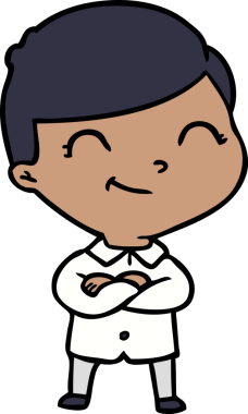 Bir insan tarafından çizilmiş gülümseyen çizgi film çocuğu.