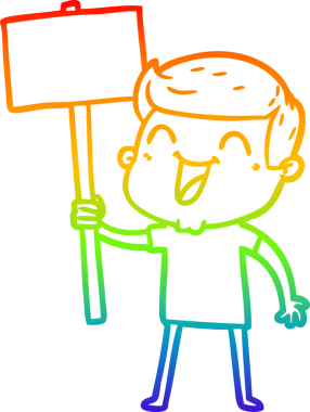 Gökkuşağı gradyan çizgi çizimi bir insan tarafından çizilmiş gülen bir karikatür adam