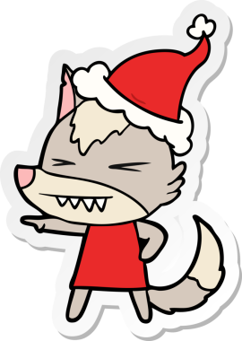 Kızgın kurt eli bir insan tarafından çizilmiş Noel Baba şapkasının çıkartmasını çizmiş.