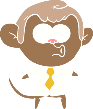 Bir insan tarafından çizilmiş düz renk çizgi film ofis maymunu