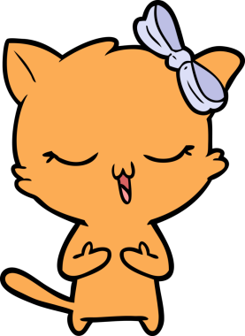 Bir insan tarafından çizilmiş kafasında yay olan çizgi film kedisi.