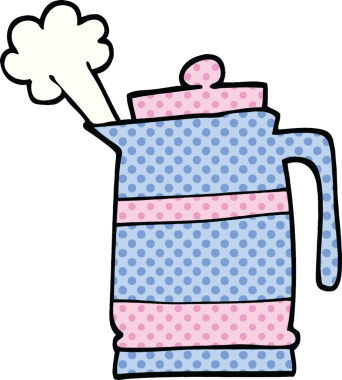 Bir insan tarafından çizilmiş çizgi roman tarzı bir çaydanlık.