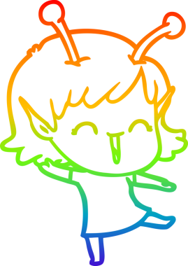 Gökkuşağı gradyan çizgi çizimi bir insan tarafından çizilmiş uzaylı bir kızın gülüşü.