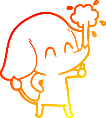 Bir insanın çizdiği suyu püskürten sevimli bir filin sıcak çizgi çizgisi.