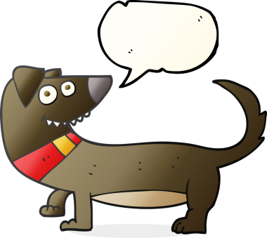 Bir insan tarafından çizilmiş serbest konuşma balonu çizgi film köpeği.