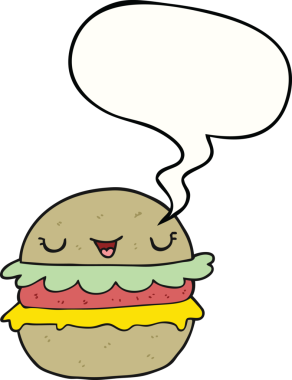 Bir insan tarafından çizilmiş konuşma balonlu çizgi film burgeri.
