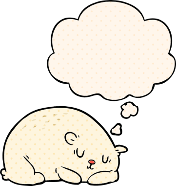 Çizgi roman tarzında bir insan tarafından çizilmiş düşünce balonu olan kutup ayısı çizgi filmi.