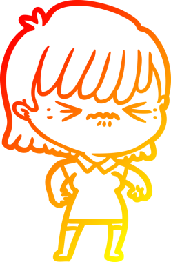 Bir insan tarafından çizilmiş kızgın bir çizgi film kızı çizimi.