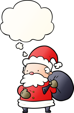 Düşünce baloncuklu çizgi film Noel Baba. Bir insan tarafından çizilmiş.