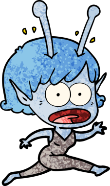 Karikatür, bir insan tarafından çizilen uzaylı kızı şok etti.