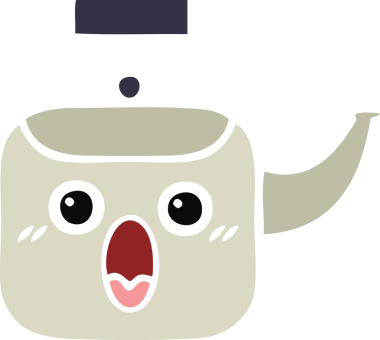 Bir insan tarafından çizilmiş bir çaydanlığın düz renkli retro karikatürü