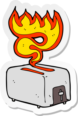 Bir insan tarafından çizilmiş yanan bir ekmek kızartma makinesinin çıkartması.