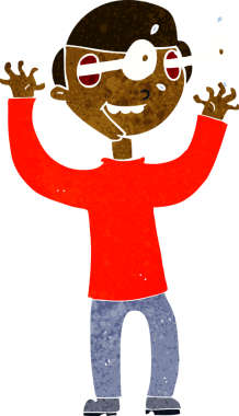 Bir insan tarafından çizilmiş gözleri olan çizgi film adamı.