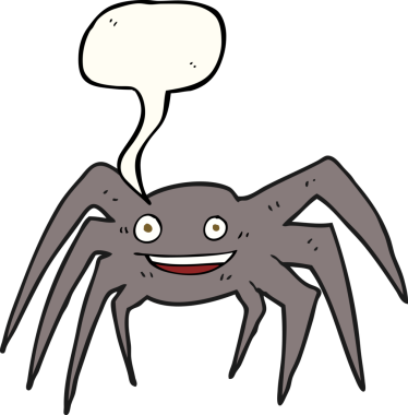 Bir insan tarafından çizilmiş serbest konuşma balonu çizgi filmi mutlu örümcek.