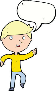 Bir insan tarafından çizilmiş bir konuşma balonuyla mutlu bir çizgi film.