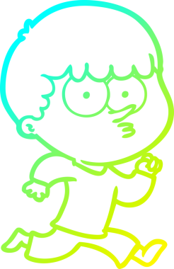 Bir çizgi film karakteri çizen soğuk gradyalı meraklı çocuk bir insan tarafından çizilmiş.