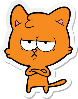 Bir insan tarafından çizilmiş sıkılmış çizgi film kedisinin çıkartması.