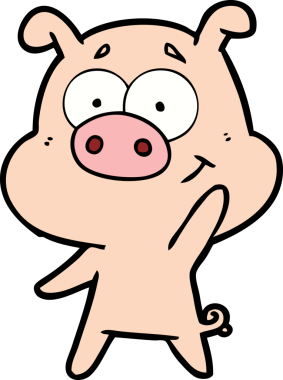 Bir insan tarafından çizilmiş mutlu çizgi film domuzu.