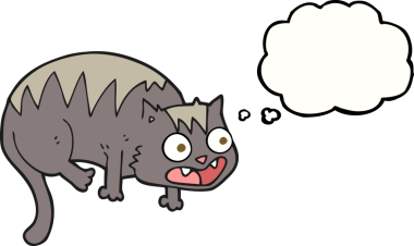 Bir insan tarafından çizilmiş serbest çizim baloncuk çizgi film kedisi.