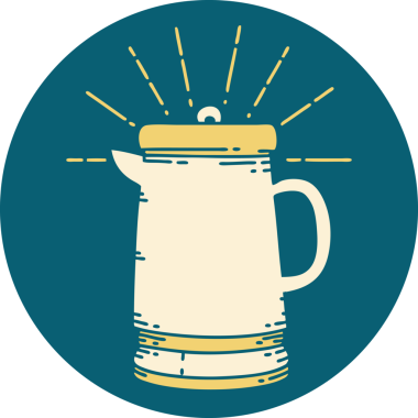 Bir insan tarafından çizilmiş dövme stili kahve demliğinin simgesi.