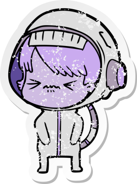 Bir insan tarafından çizilmiş kızgın bir uzay kızının sıkıntılı çıkartması.