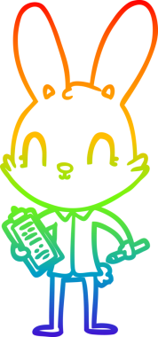 Gökkuşağı gradyan çizgisi üzerinde bir insan tarafından çizilmiş bir karikatür tavşan çizimi