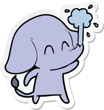 Bir insan tarafından çizilmiş su püskürten şirin bir filin çıkartması.