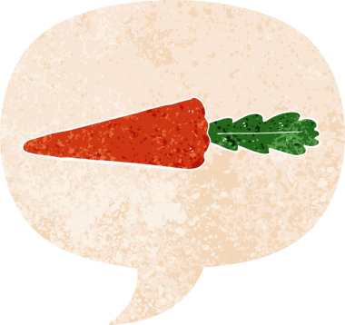 Bir insan tarafından çizilmiş, grunge 'da konuşma baloncuğu olan karikatür havucu.