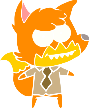 Bir insan tarafından çizilmiş düz renk çizgi film çizimi sırıtan tilki