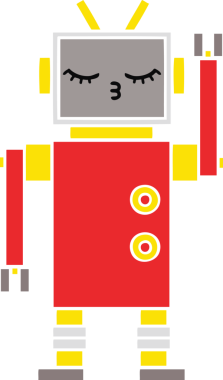 Bir insan tarafından çizilmiş düz renkli bir robot karikatürü