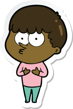 Bir insan tarafından çizilmiş meraklı bir çocuğun çıkartması.