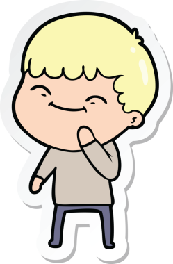 Bir insan tarafından çizilmiş mutlu bir çocuğun çıkartması.