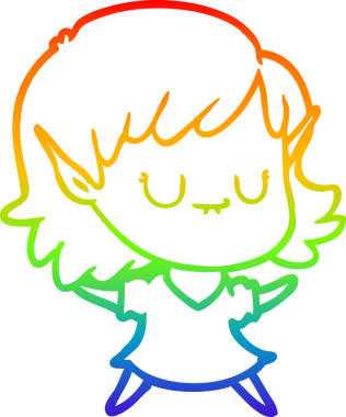 Gökkuşağı gradyan çizgisi mutlu çizgi film kızı bir insan tarafından çizilmiş.