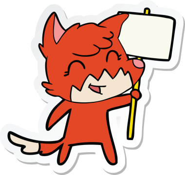 Bir insan tarafından çizilmiş mutlu bir tilkinin çıkartması.