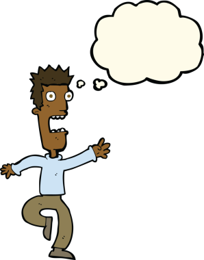 Bir insan tarafından çizilmiş düşünce balonlu çığlık atan adam çizgi filmi.