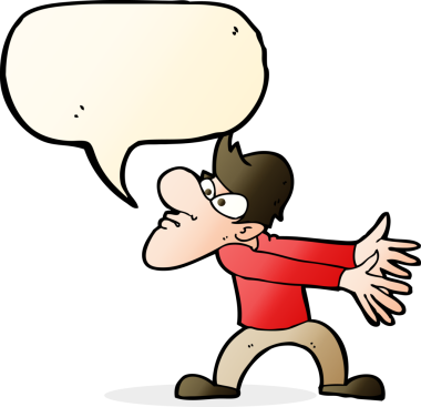 Bir insan tarafından çizilmiş konuşma balonuyla hareket eden rahatsız bir adam.