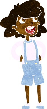 Bir insan tarafından çizilmiş eşofmanlı bir kadın.