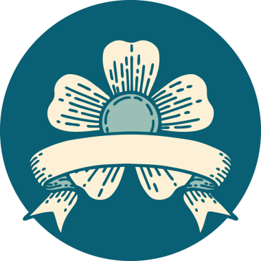 bir insan tarafından çizilmiş bir çiçek pankartıyla dövme biçimi simgesi