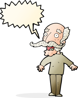 Bir insan tarafından çizilen konuşma baloncuğuyla şaşırmış yaşlı adam çizgi filmi.