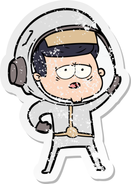 Bir insan tarafından çizilmiş yorgun bir astronotun sıkıntılı çıkartması.