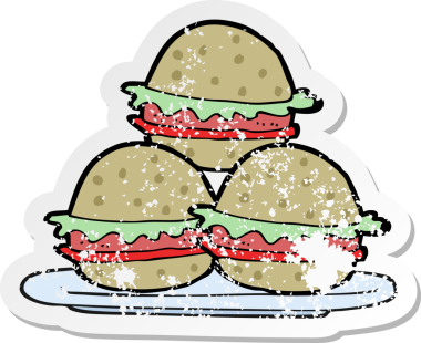 Bir insan tarafından çizilmiş hamburger tabağının gerilimli yapıştırması.