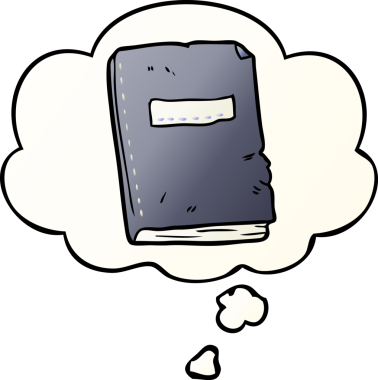 Bir insan tarafından çizilmiş yumuşak eğimli düşünce baloncuklu eski bir defter.