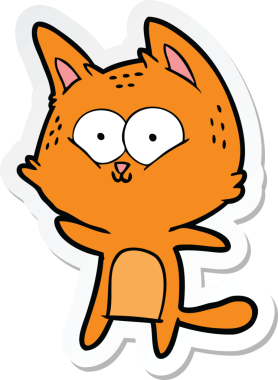 Bir insan tarafından çizilmiş çizgi film kedisinin çıkartması.