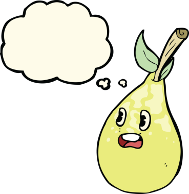 Bir insan tarafından çizilmiş düşünce baloncuklu armut.