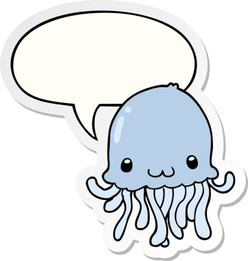 bir insan tarafından çizilmiş konuşma balonu çıkartmalı denizanası çizgi filmi.