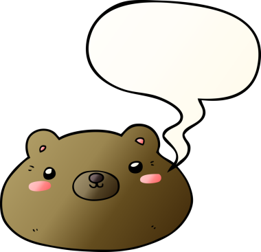 Bir insan tarafından çizilmiş yumuşak eğimli konuşma baloncuklu çizgi film ayısı.